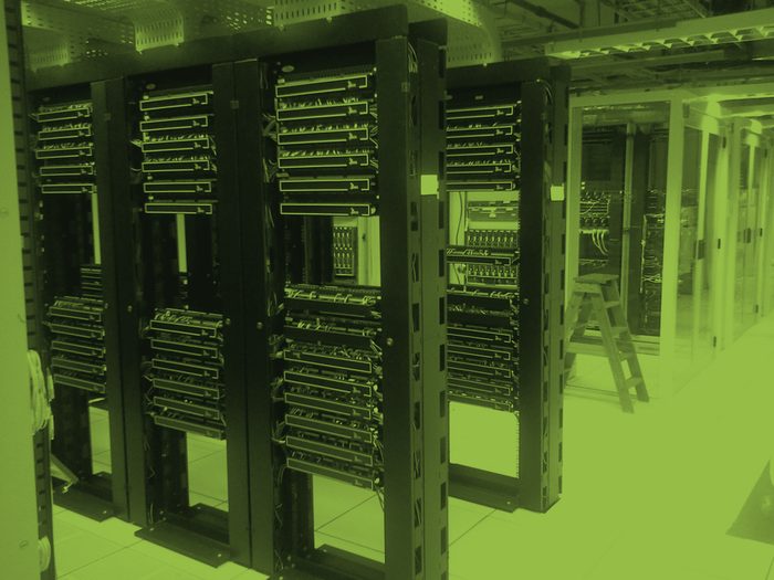A row of server racks in a data centre